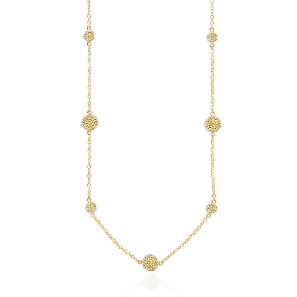 Anna Beck 18K Gold Plated Sterling Silver 925 Long Disc Station Necklace 36" - Picture 8 of 16